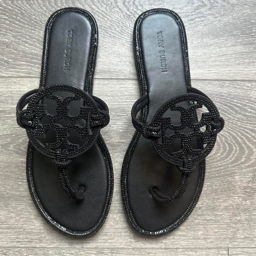 Tory Burch Black Beaded Sandals (DM BEFORE PURCHASING)